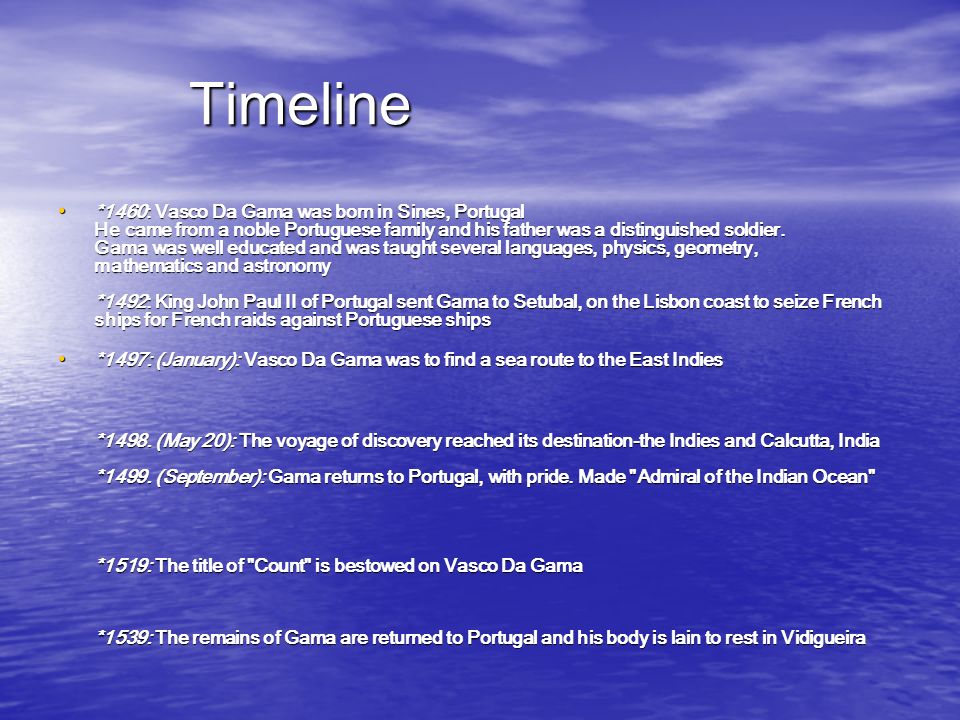 Vasco Da Gama Timeline